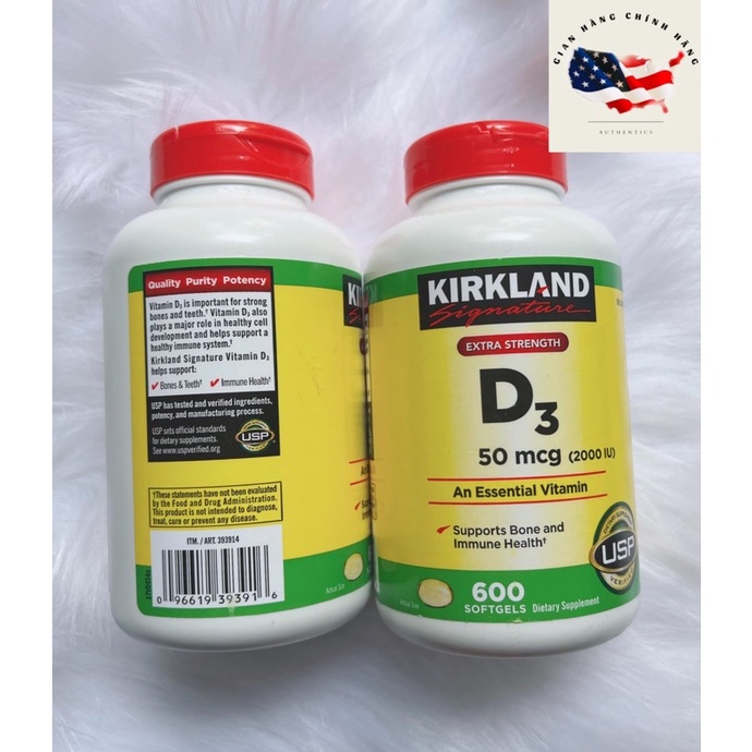 [Hàng Mỹ ]date11/2024 Vitamin D3 50mcg (2000IU) Kirkland chai 600viên)