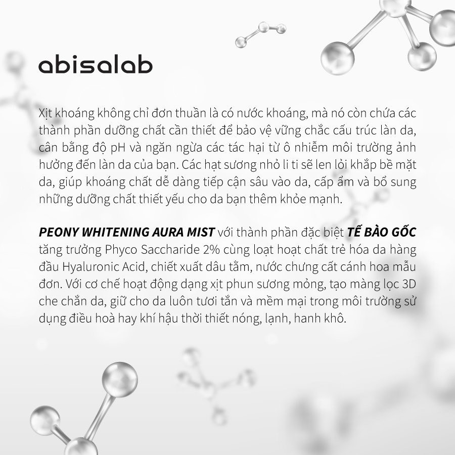 Xịt khoáng tế bào gốc chiết xuất hoa mẫu đơn - Aura Mist Abisalab 100ml | BigBuy360 - bigbuy360.vn