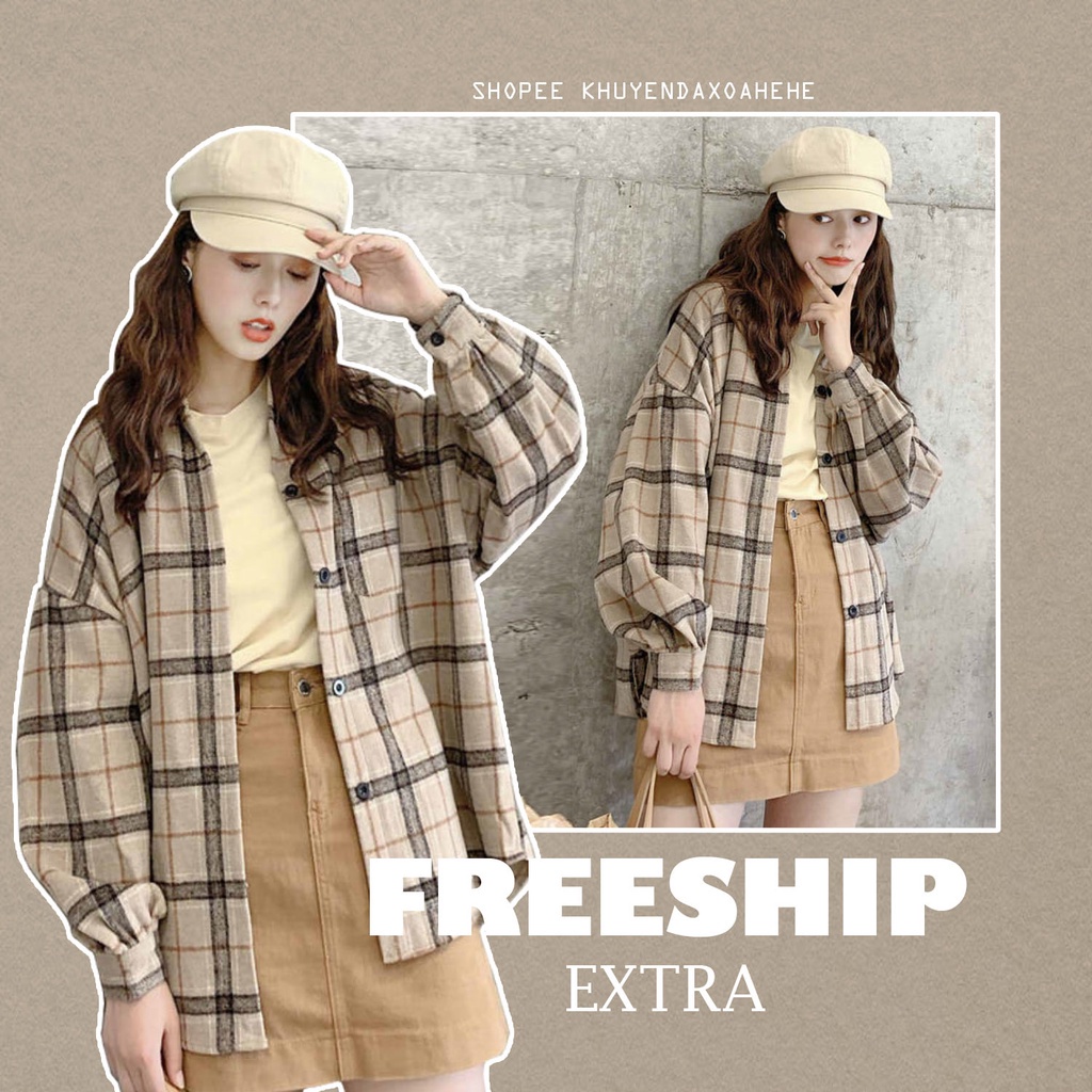 ๑▦A022 Áo sơ mi caro dài tay nam nữ đẹp thu đông dáng rộng retro, khoác ngoài chống nắng kẻ ô oversize vintage Hàn Quốc