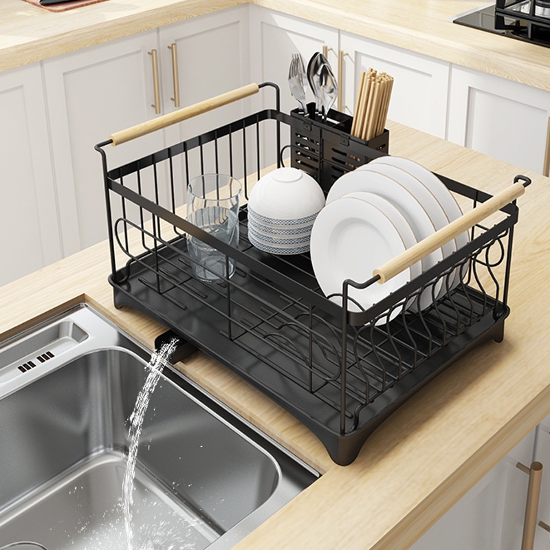 ❀⋮ Chậu Rửa Bát, Bát Đĩa, Giá Thoát Nước, Mặt Bàn Inox, Giá Đựng Bát Đĩa Đơn Hai Lớp, Giá Đựng Bát Đĩa Ống Dẫn