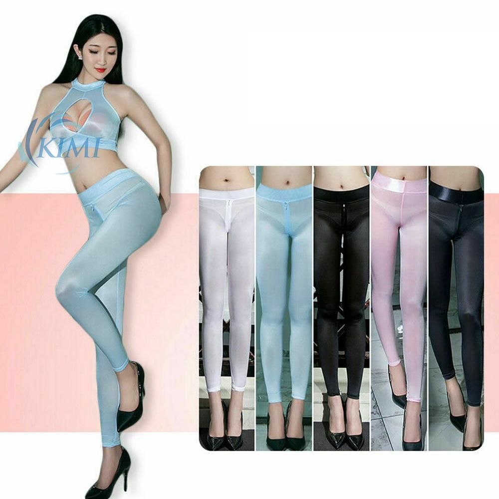 Quần legging xuyên thấu phối khóa kéo quyến rũ