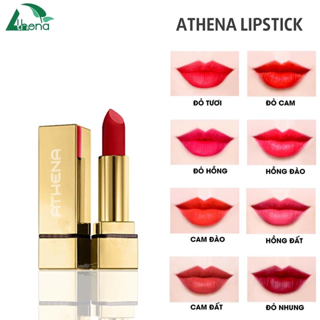 Son sáp lụa lì Athena , thành phần 100% tự nhiên , siêu lì , mềm môi , không chì , không chứa chất gây hại cho moii ,