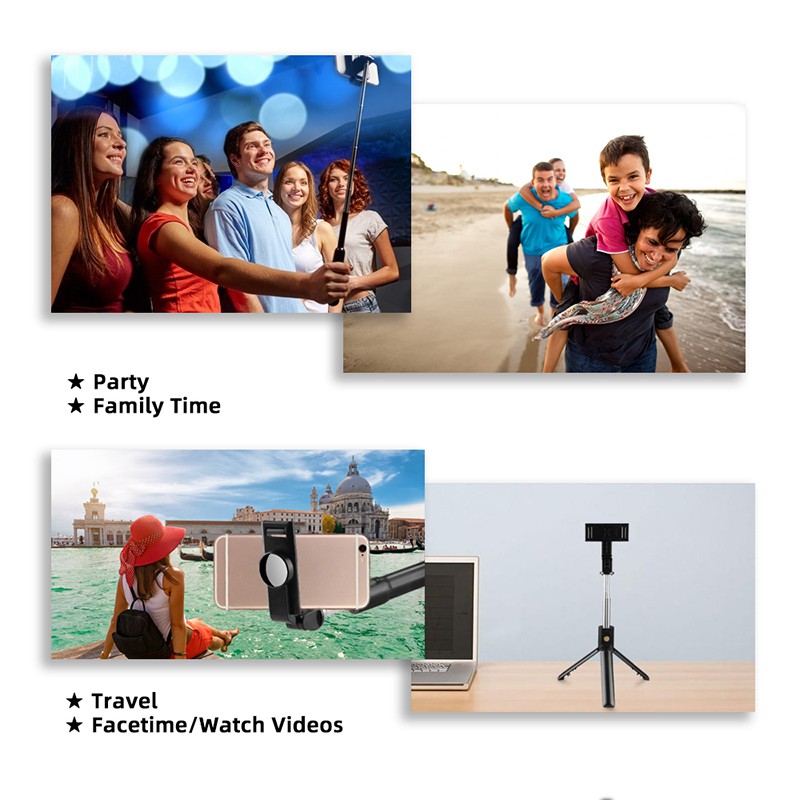 Gậy chụp hình 3 chân có bluetooth Selfiecom K10 chụp ảnh selfie tự sướng bằng remote, kẹp xoay 360 độ | WebRaoVat - webraovat.net.vn