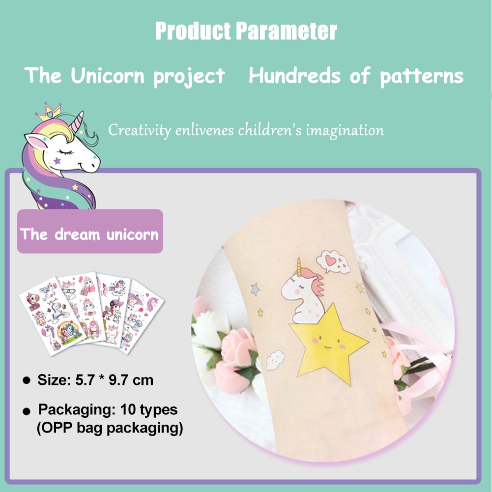 Hw Bộ Hình Xăm Dán Tạm Thời Hình Kỳ Lân Nhiều Màu Cho Trẻ Em