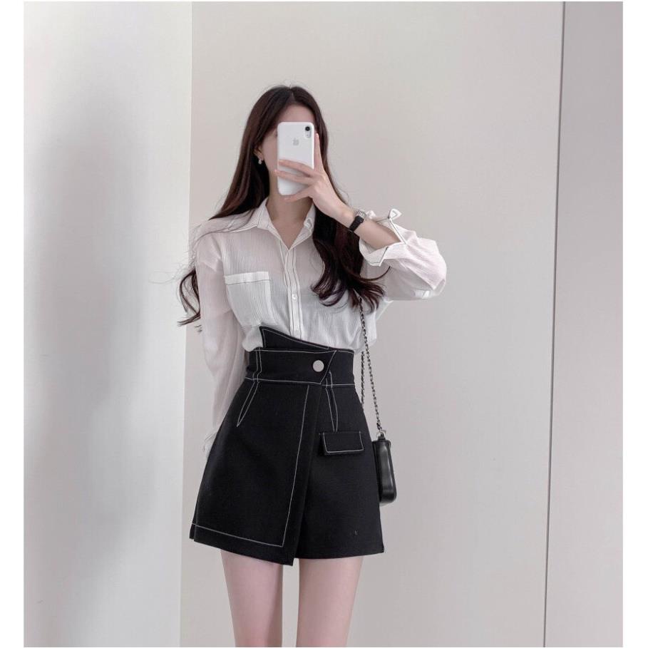 Quần Giả Váy Cạp Chéo Hàng Đẹp Chân váy cạp chéo viền chỉ nổi ulzzang phong cách Hàn Quốc YQ11