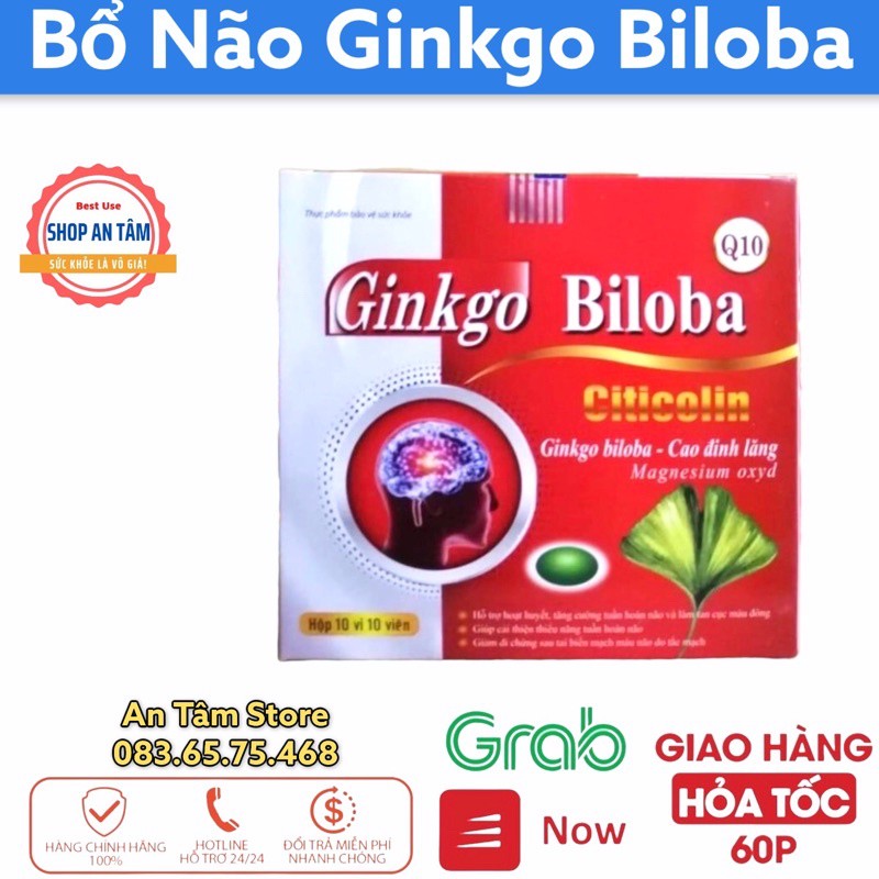 Bổ não Ginkgo Biloba Citicolin Coenzym Q10 giúp hoạt huyết, dưỡng não