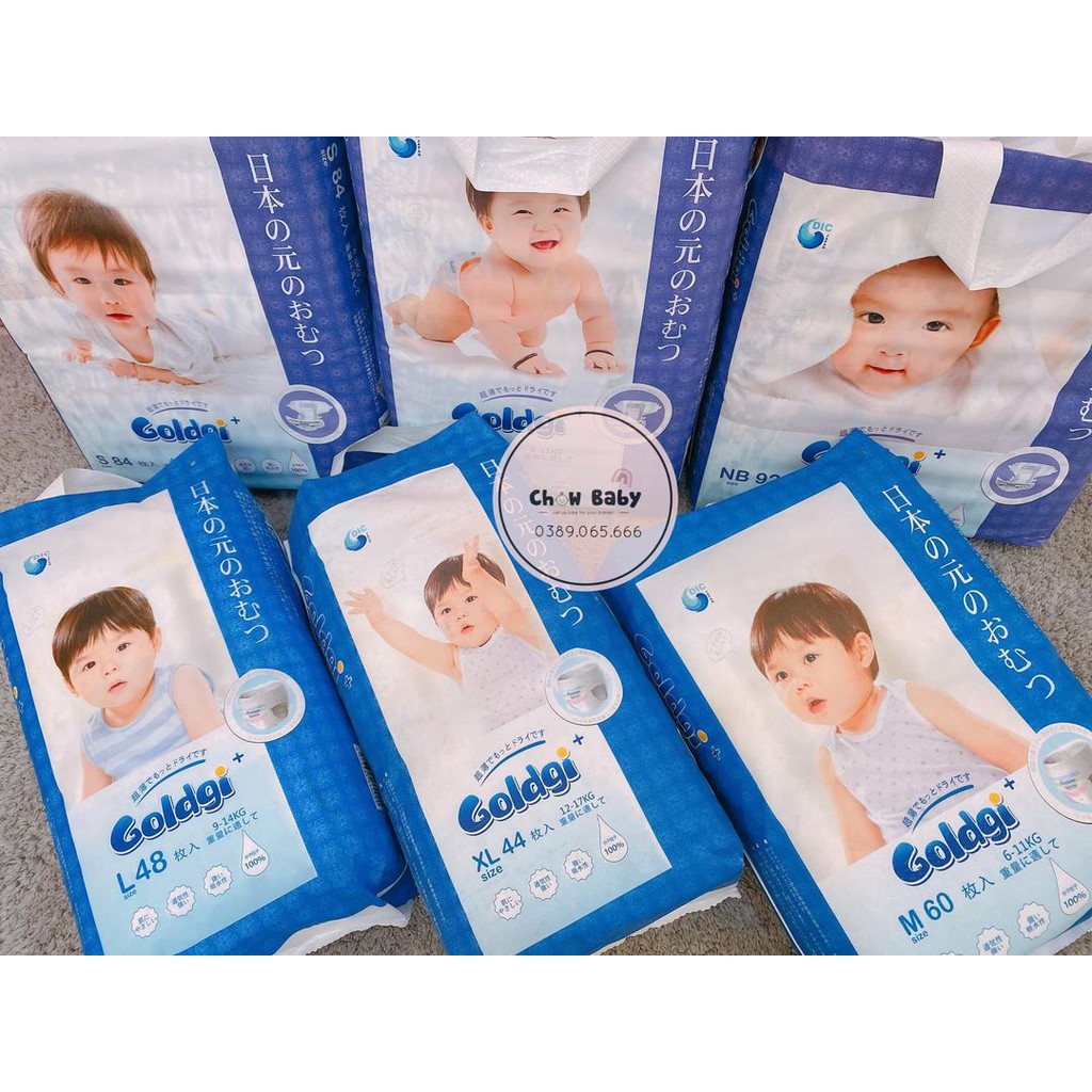 Bỉm Goldgi cao cấp Nhật đủ size Nb92/S84/M66/M60/L56/L48/XL46/XL44/XXL34