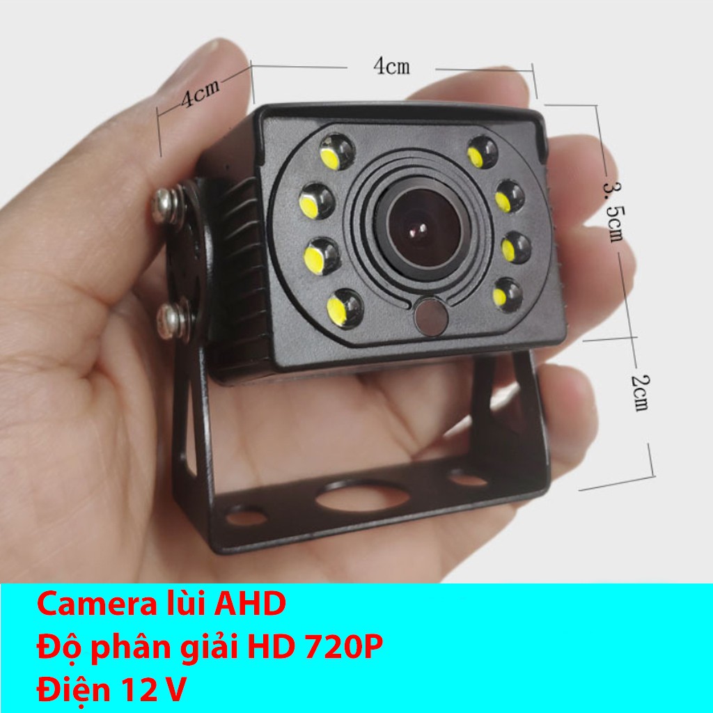 Camera lùi AHD, độ phân giải HD 720P, chân cắm AV, nguồn 12V