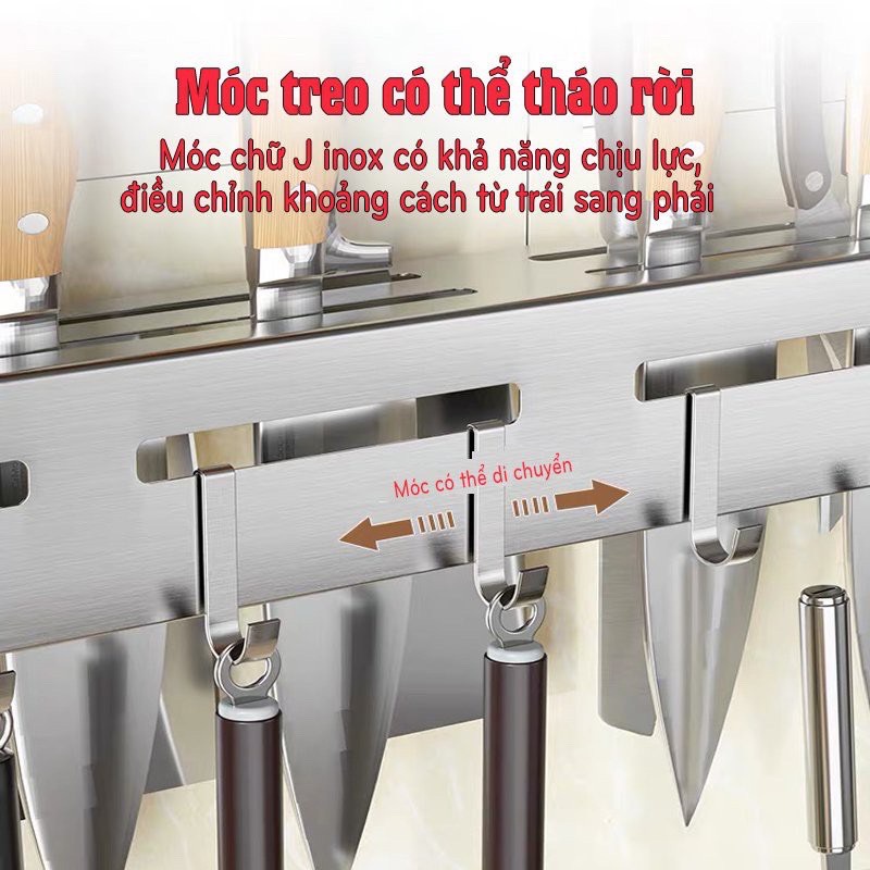 Giá Cài Dao, Giá Treo Đồ Nhà Bếp Inox Gắn Tường, Có Móc Cài Dao Muỗng Không Gỉ Đa Năng IKA,HOME