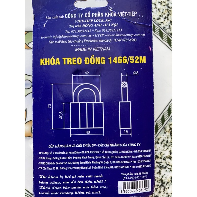 ổ khoá treo việt tiệp 4p, 5p, 6p, ổ khoá việt tiệp