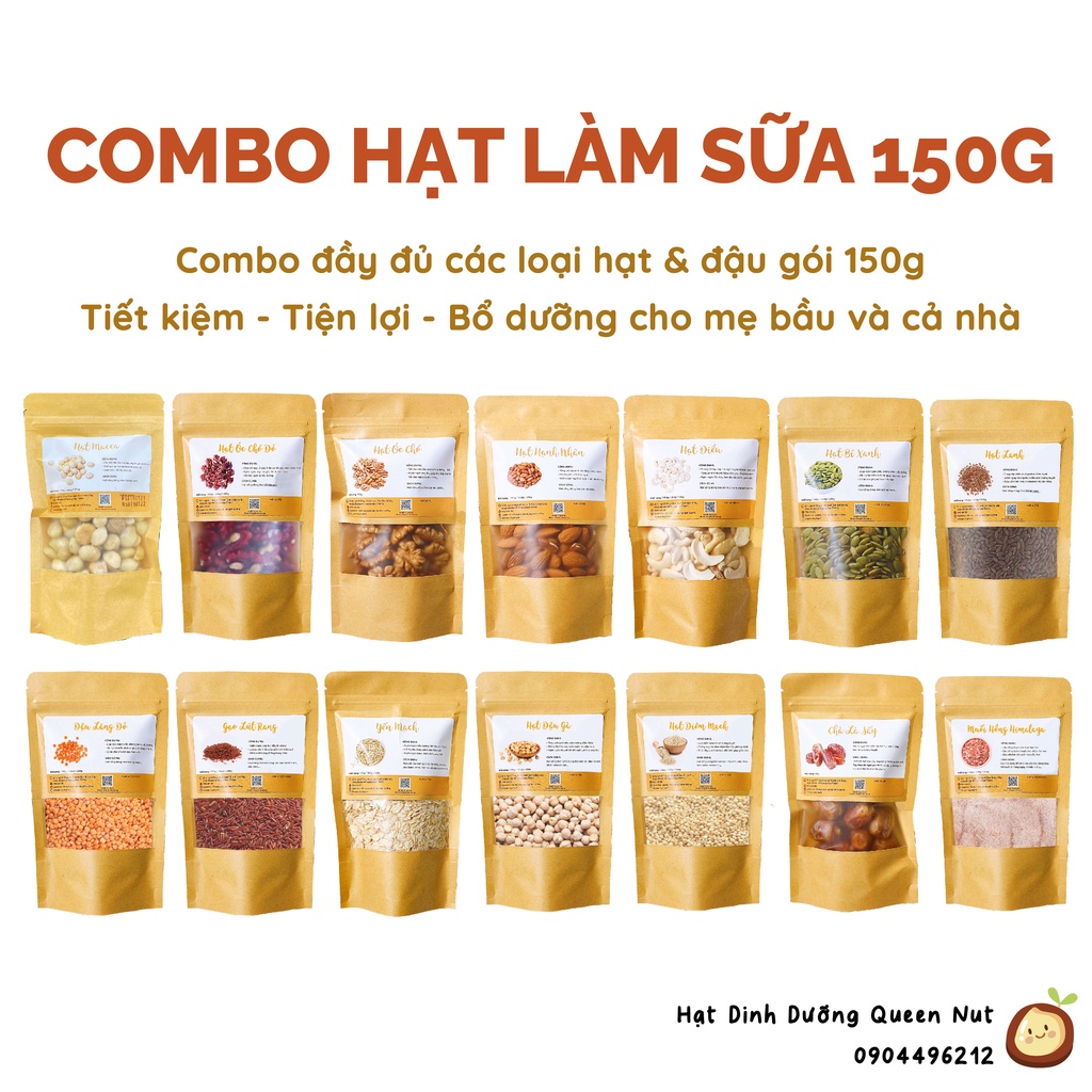 COMBO HẠT LÀM SỮA HẠT, CHÁO DINH DƯỠNG GÓI 150G - Tặng Sổ Tay Công Thức Sữa Hạt, Chai Đựng Sữa / Cốc Đong