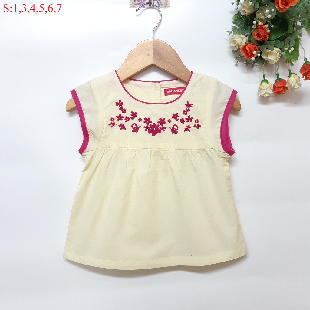 H197-Áo dành cho bé gái , tay sát nách , trang trí hoa văn ở cổ áo, ba màu cho bé dễ lựa chọn , made in vietnam