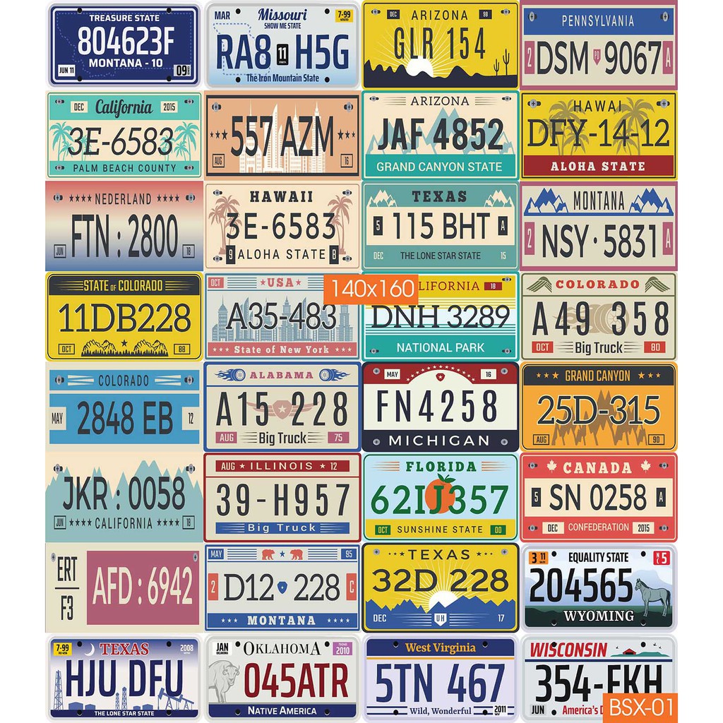 Combo Set 32 tờ Decal biển số xe dán tường siêu đẹp