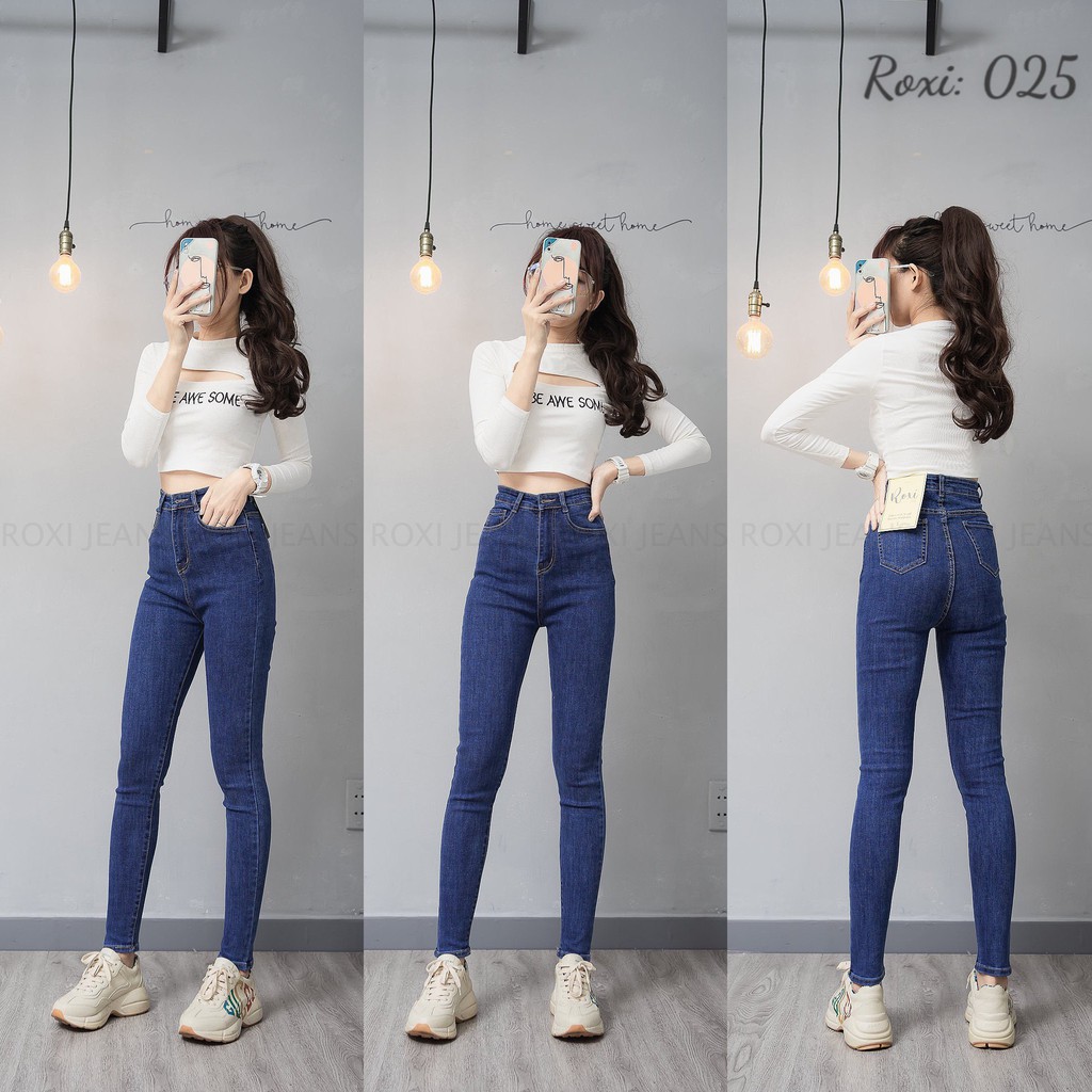 Quần Jean Co Giãn Lưng Cao, Quần Dài Nữ Dáng Ôm Trơn Cuốn Lai | BigBuy360 - bigbuy360.vn