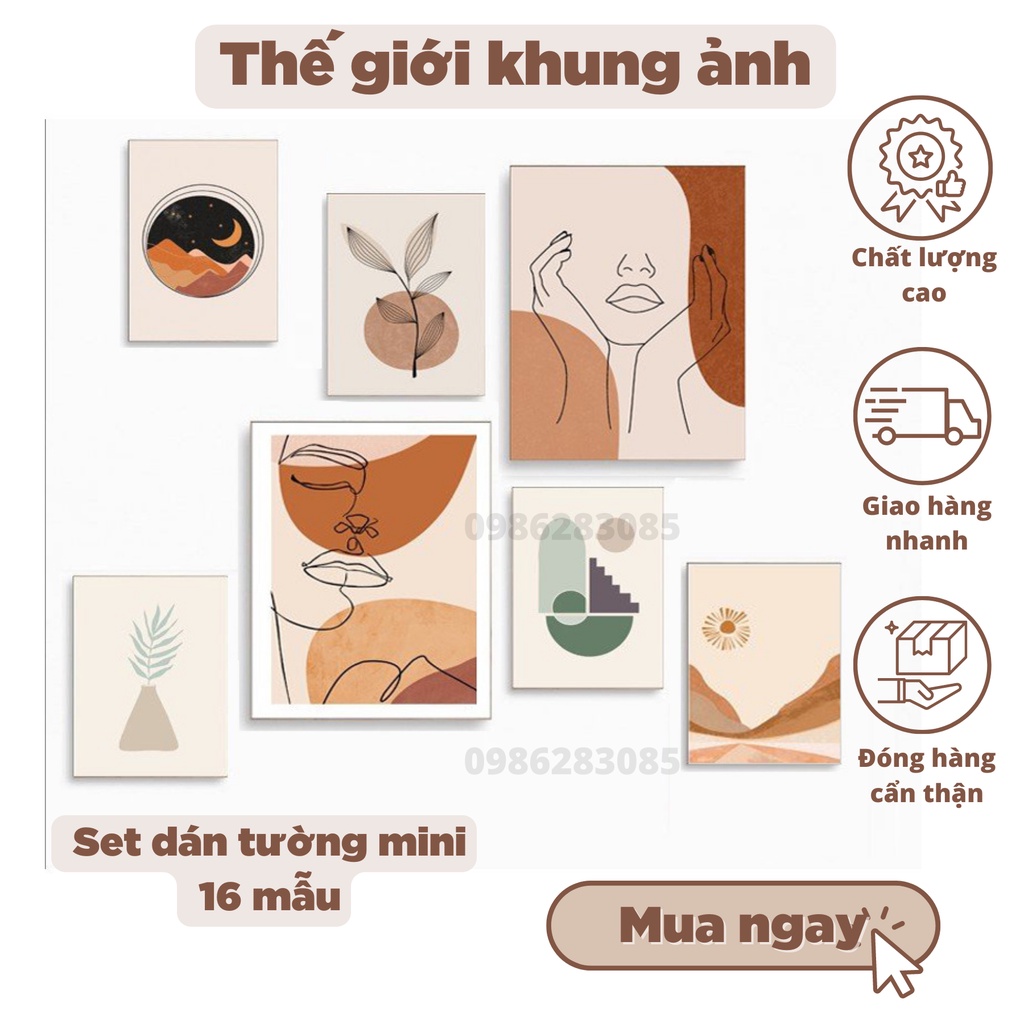 Set 7 tranh dán tường mini TGKA, dày 5mm tranh decor, sticker có sẵn băng keo 2 mặt