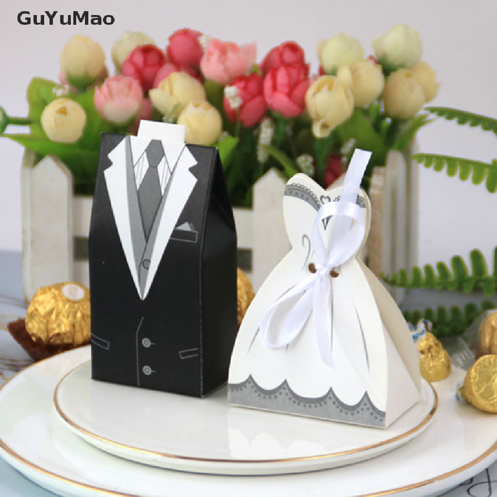 Set 20 Túi Đựng Kẹo Cưới Hình Đầm Cô Dâu Chú Rể DIY