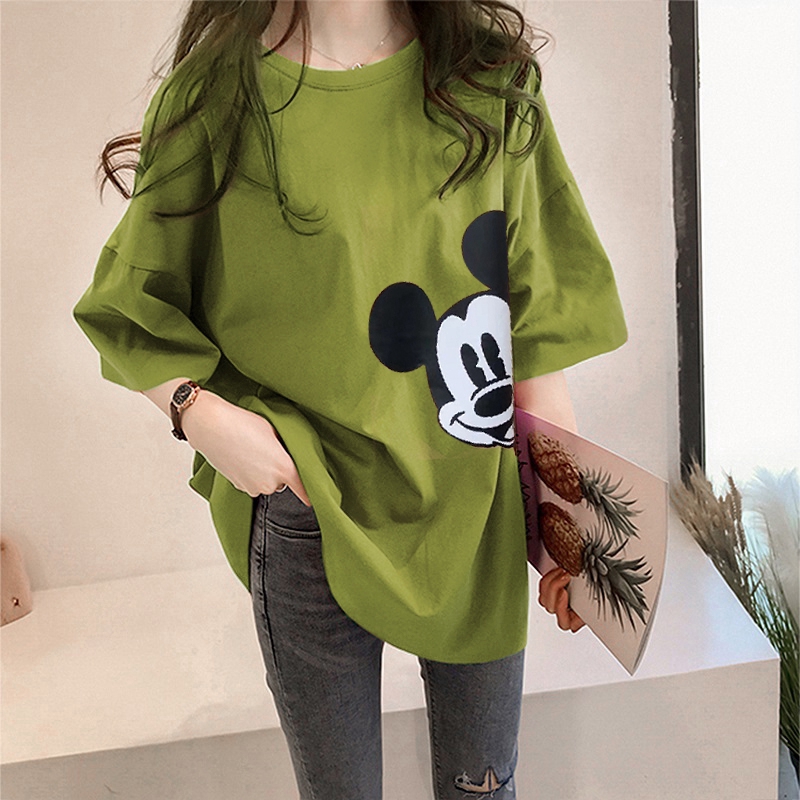 Áo thun tay ngắn cổ tròn in hình Mickey thời trang mùa hè cho nữ