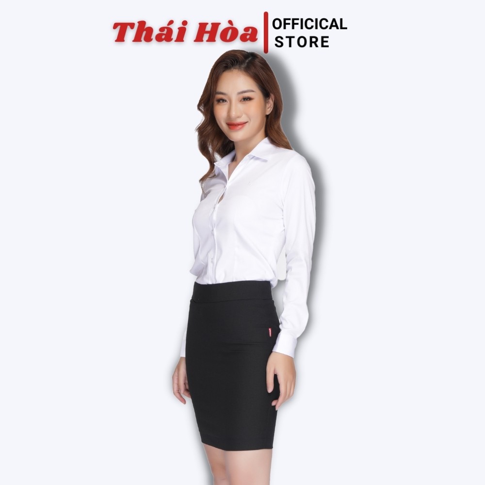 Áo sơ mi nữ Thái Hòa công sở dài tay, sơ mi nữ màu trắng chất vải sợi tre cao cấp 8919-01