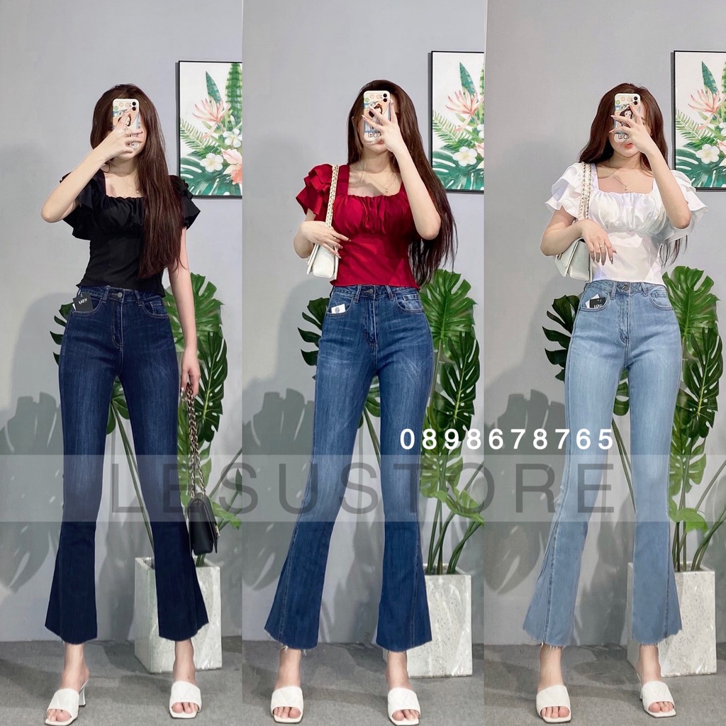 ẢNH TỰ CHỤP Quần Jeans Loe Ống Lệch lai cắt dài 85cm