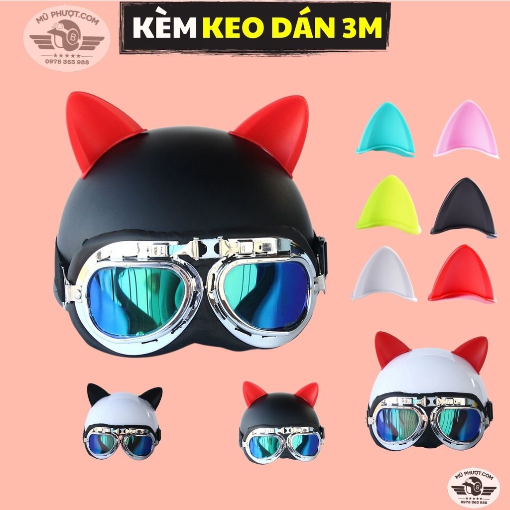 Tai mèo gắn mũ bảo hiểm trang trí nón bảo hiểm siêu xinh cute nhiều màu kèm sẵn keo 3M