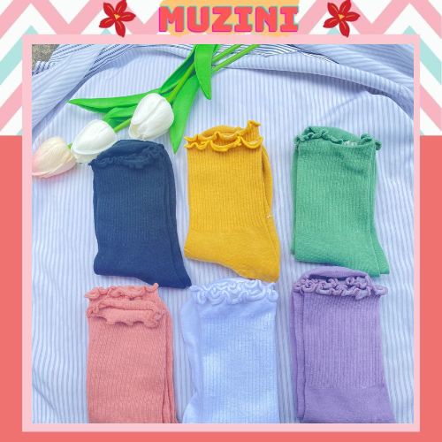 Tất nữ bèo cổ nhún Muzini vớ nữ trơn nhiều màu thiết kế đơn giản TN231