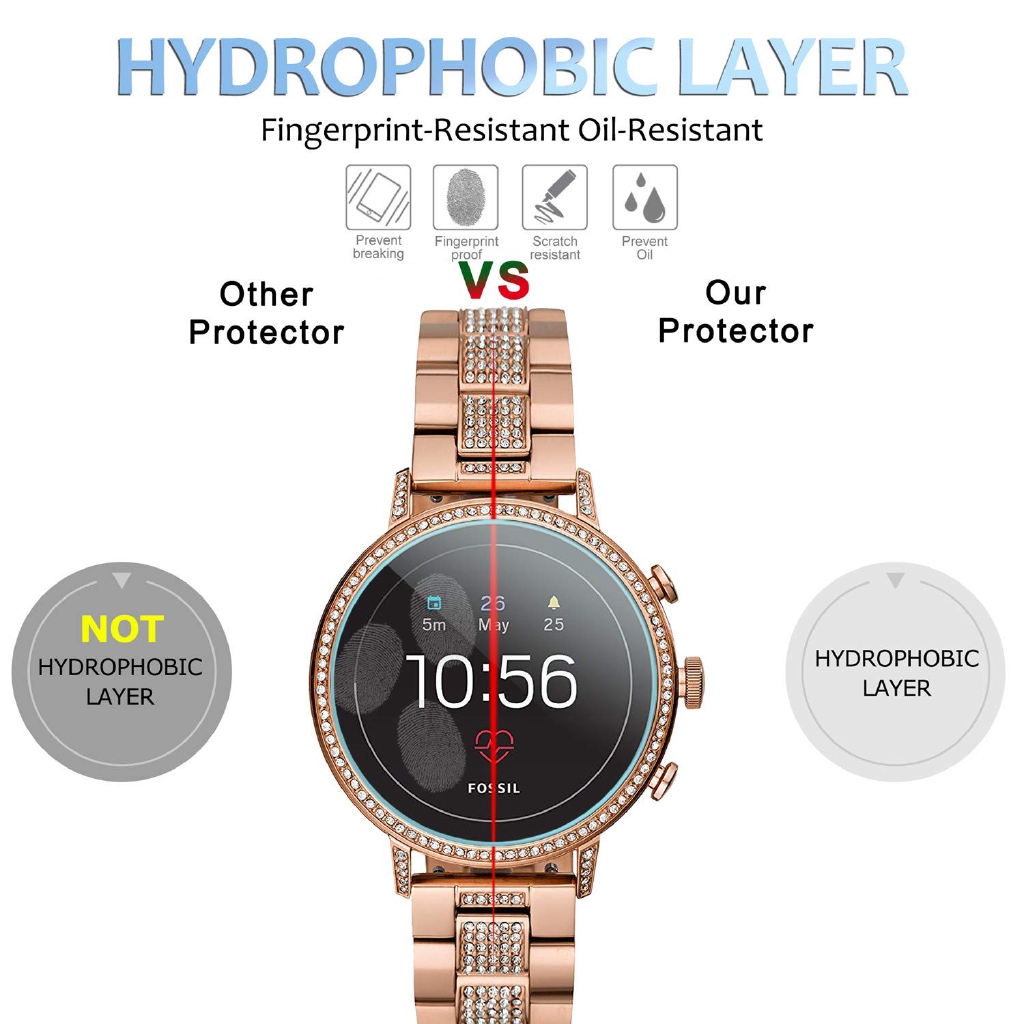 6 Pcs Fossil Q Venture HR  Fossil Q Explorist HR Fossil Q Marshal Screen Protector Tempered Glass Optimized Fit Version