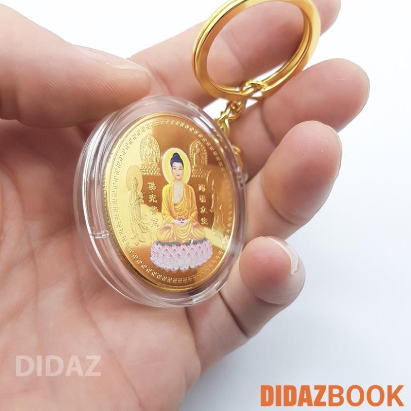 Móc Treo Chìa Khóa xe máy, ô tô, xe hơi Đồng Xu Đức Phật Thích Ca Mâu Đài Sen, cầu bình an quà tặng ý nghĩa