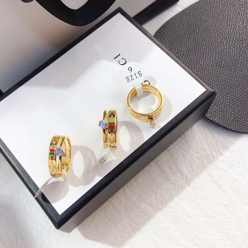 GUCCI Nhẫn đeo tay kim loại phong cách Hàn Quốc cho nữ 925