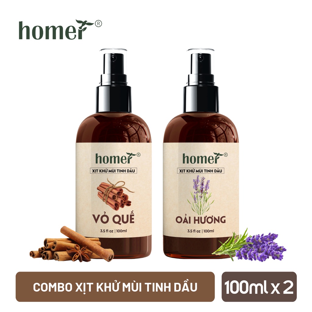 Combo 2 xịt thơm phòng Quế + Oải Hương Homer 100ml/ chai