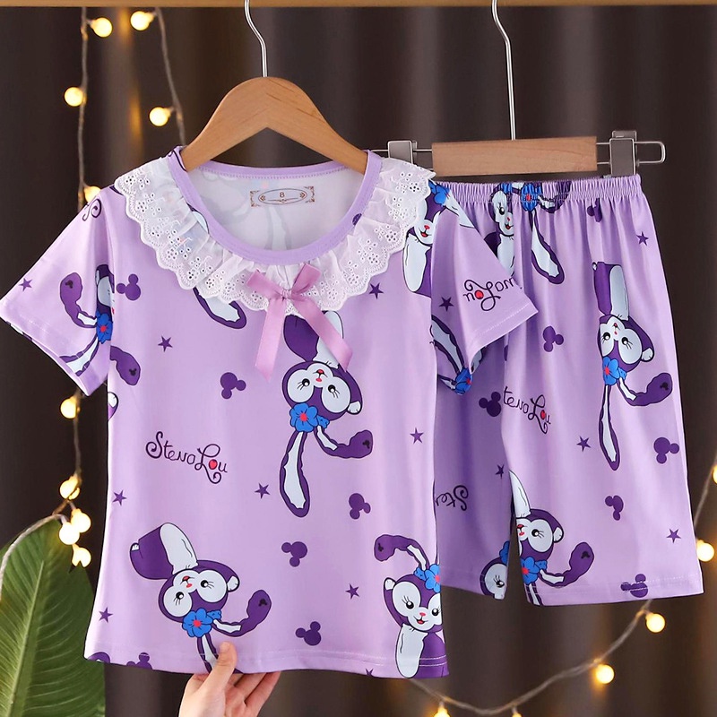 Bộ Đồ Ngủ Mặc Nhà Tay Ngắn Vải Mỏng Thiết Kế Dễ Thương Cho Bé Gái