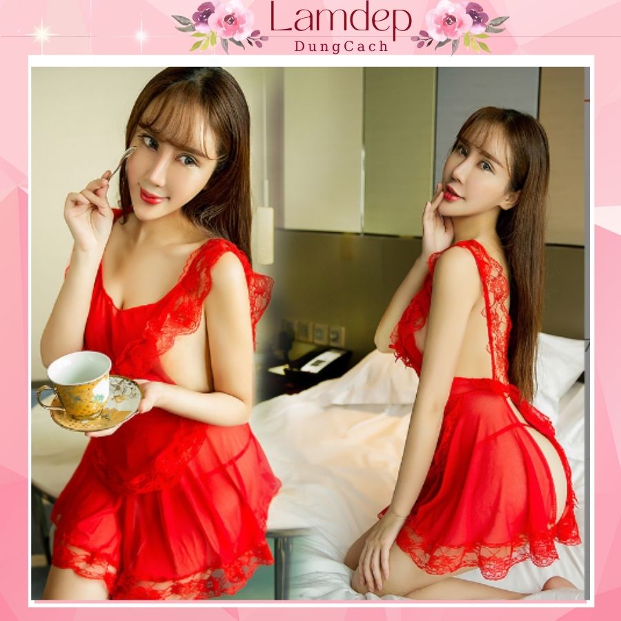 Cosplay sexy hầu gái phong cách Nhật Bản- Váy đầm ngủ yếm gợi cảm kèm quần lọt khe ren