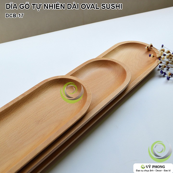 DĨA GỖ SỒI TỰ NHIÊN DÀI OVAL PHONG CÁCH NHẬT BẢN ĐỂ BÁNH SUSHI TRANG TRÍ BẾP ĐẠO CỤ CHỤP ẢNH SẢN PHẨM INS DCB-17