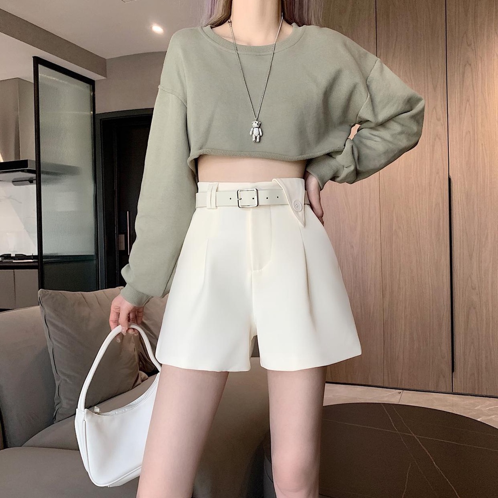 Quần Short Nữ Lưng Cao Kèm Đai Cạp Tam Giác, Quần Đùi Chất Tuyết Mưa Nhiều Màu Lưng Cao Cạp Tôn Dáng Mã Qs099