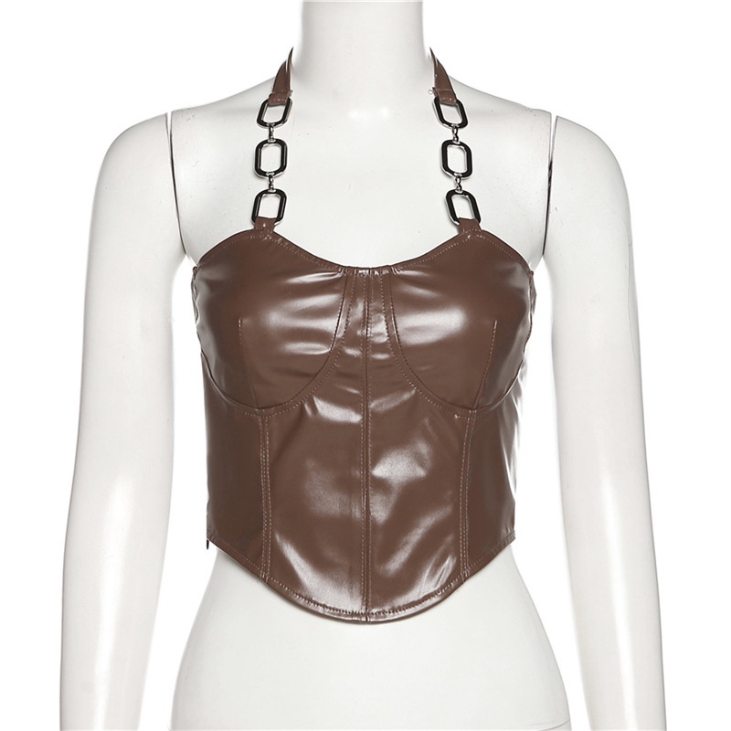 Áo tanktop DUNEA da PU hở lưng phối dây xích gợi cảm quyến rũ cho nữ