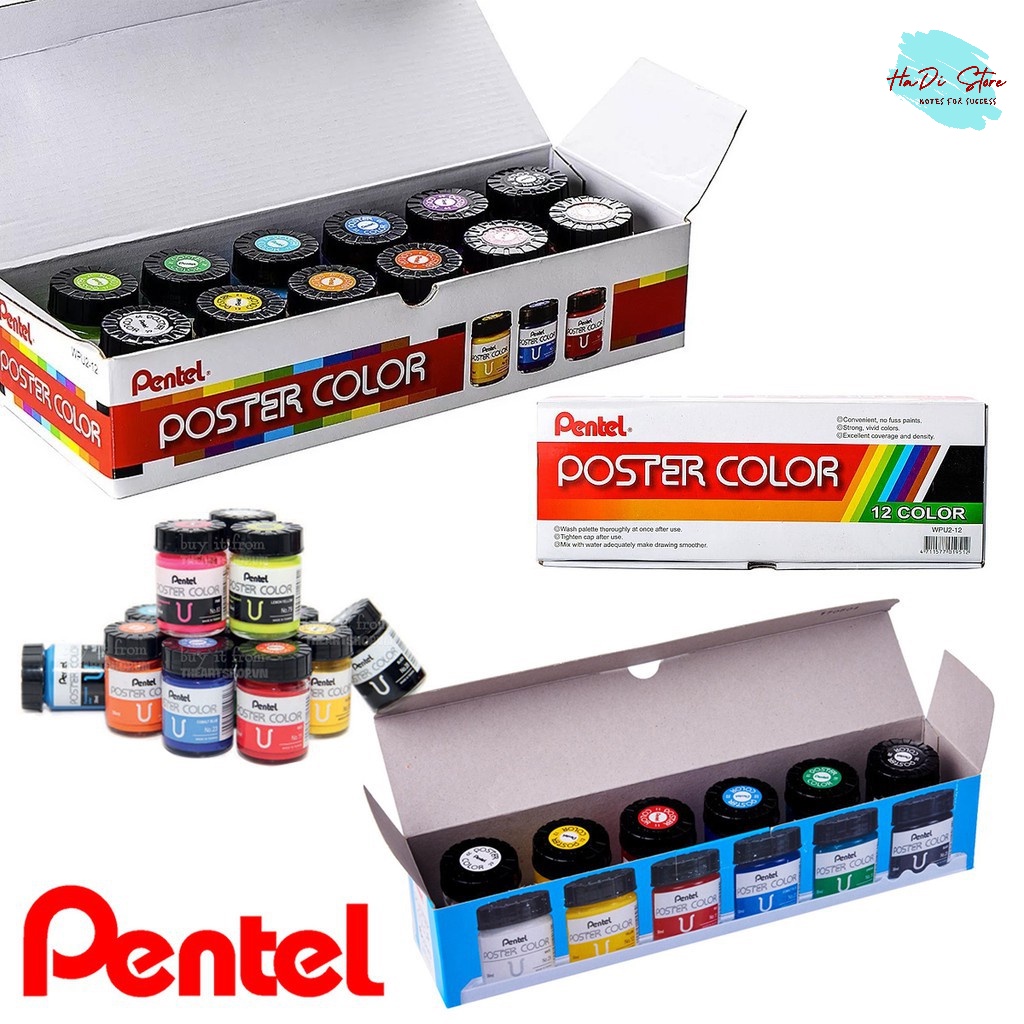 [HADI] Bộ 12 màu vẽ PENTEL POSTER COLOR lọ thủy tinh (Mã SP:PT-M-PosterCo)