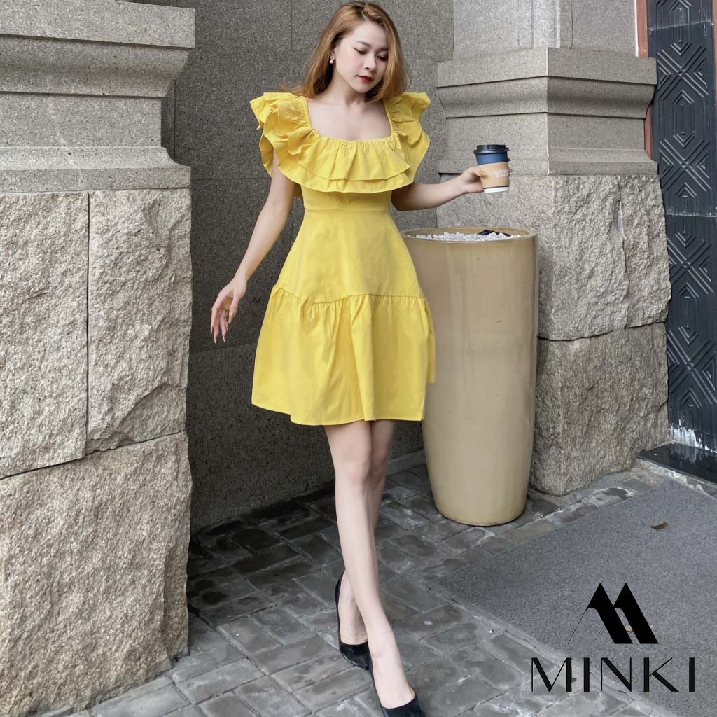 ĐẦM VÀNG TRẮNG BẸT VAI - CHẤT LIỆU CAO CẤP - MÀU TRẮNG , VÀNG