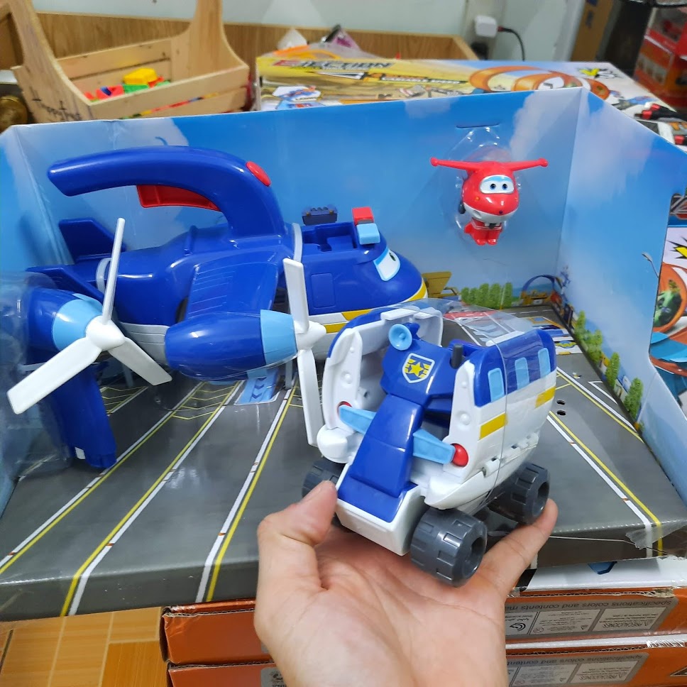 Mô hình super wings biệt đội siêu xe cảnh sát 2 trong 1 đội bay siêu đẳng đồ chơi trẻ em hãng Auldey