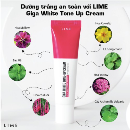 Kem Dưỡng Trắng Nâng Tone 3 Trong 1 Lime Giga White Tone Up Cream SPF50+ PA+++ 35g (DATE: 26/03/22)