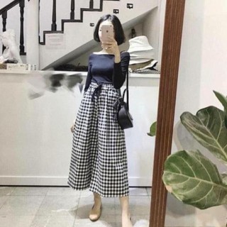Quần kẻ caro ống rộng