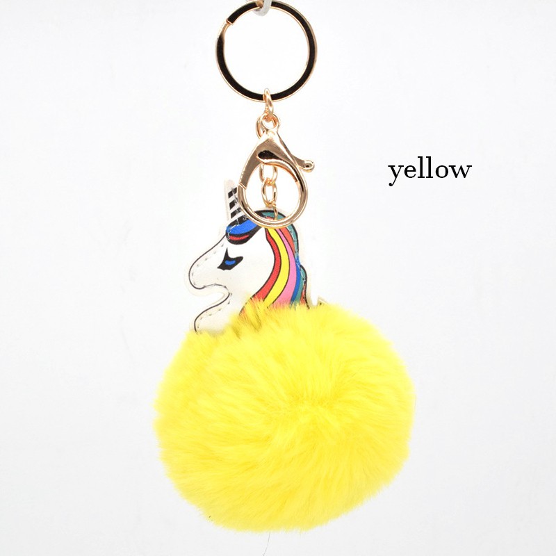 IELGY Móc Chìa Khóa Bằng Da PU Hình Kỳ Lân Và Bóng Lông Dễ Thương