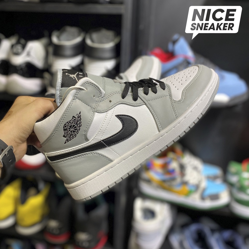 Giày Nike Air Jordan 1 Mid Light Smoke Grey ( xám/trắng/đen ) - Phiên bản 1:1 chuẩn | Nice Sneaker .