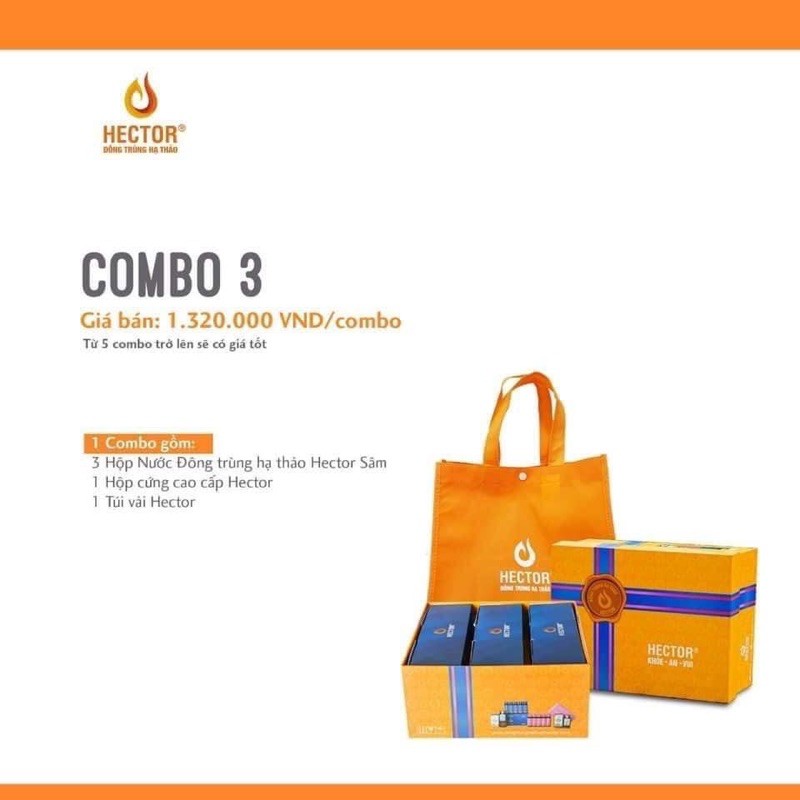 Combo quà tặng 3 hộp nước đông trùng hạ thảo Hector Sâm 30 chai