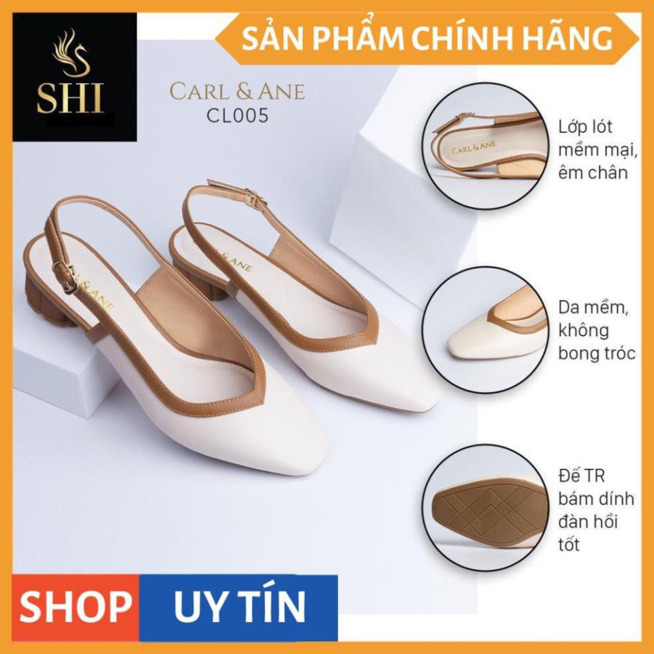 Carl & Ane - Giày cao gót thời trang mũi vuông hở gót phối dây tinh tế cao 3cm màu kem nhạt _ CL005 | WebRaoVat - webraovat.net.vn