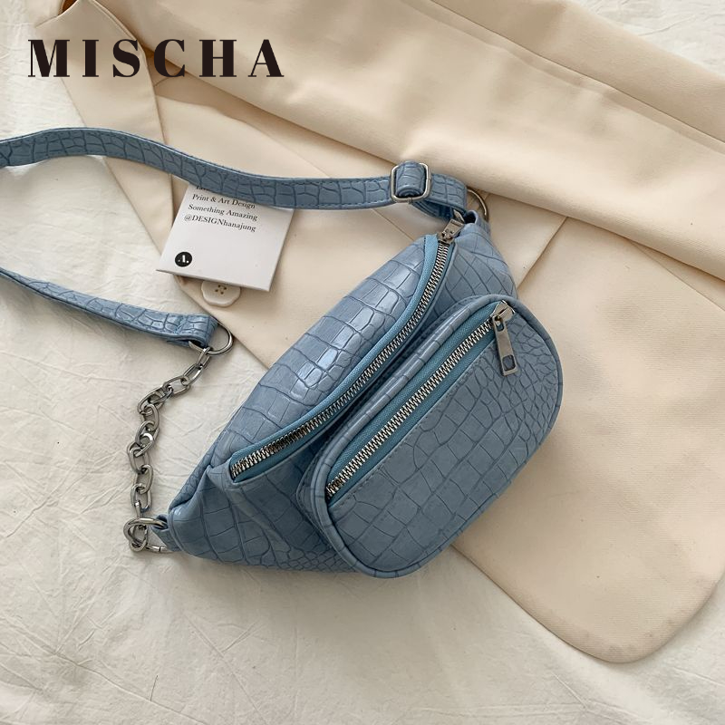 Mischa Túi Đeo Hông Da PU Màu Trơn Họa Tiết Hình Thoi Phong Cách Phương Tây Thời Trang Cao Cấp