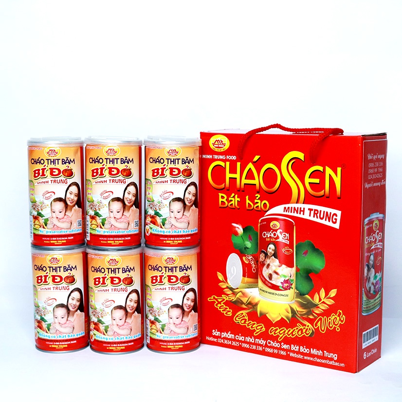 Cháo Thịt Băm Bí Đỏ Minh Trung lốc 6 lon - CTBBD 6