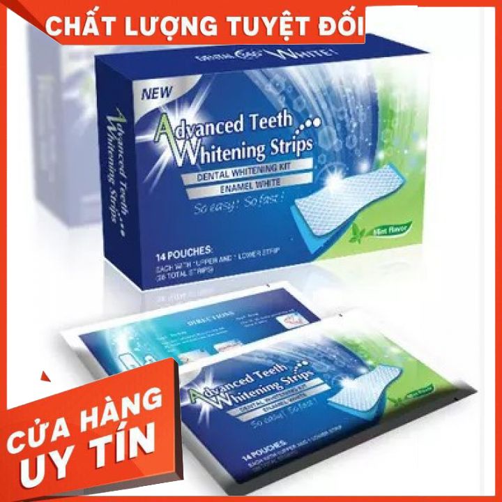 Miếng dán trắng răng Advanced Teeth Whitening Strips hiệu quả, tiện lợi. 1 hộp 14 bao 28 miếng.