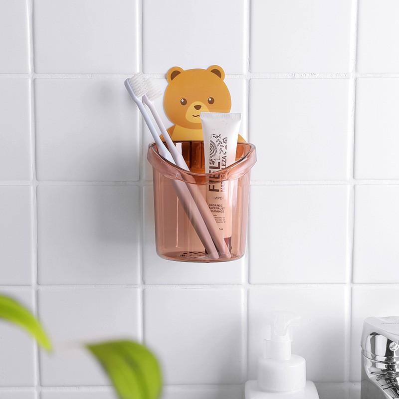 Cốc gấu dán tường đựng bàn chải kem đánh răng kệ gắn tường nhà tắm dùng làm quà tặng đồ gia dụng đẹp CGC - NÂU ĐẬM