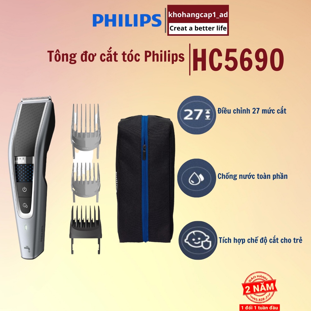 Tông đơ cắt tóc Philips điện không dây trẻ em và người lớn HC5690/15 - BH 24 Tháng - Khohangcap1_ad
