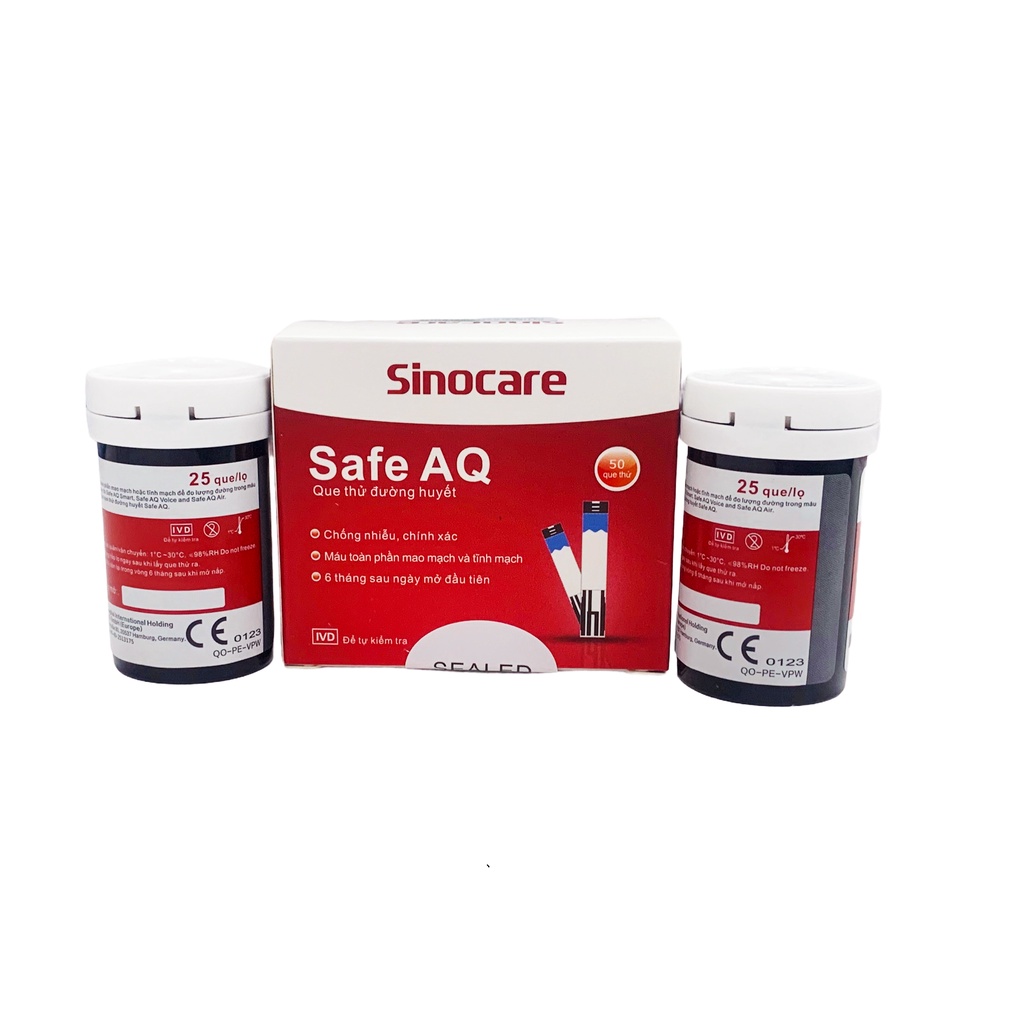 Que Thử Đường Huyết Sinocare Safe AQ Smart Hộp 50 Que Tặng Kèm 50 Kim