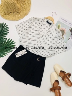 Sơ Mi Chấm Bi Cổ Vest Chất Voan Lụa Siêu Nhẹ
